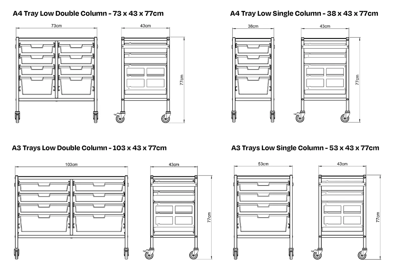 Shuttleworth 770 Low Trolleys Dimensions Diagram