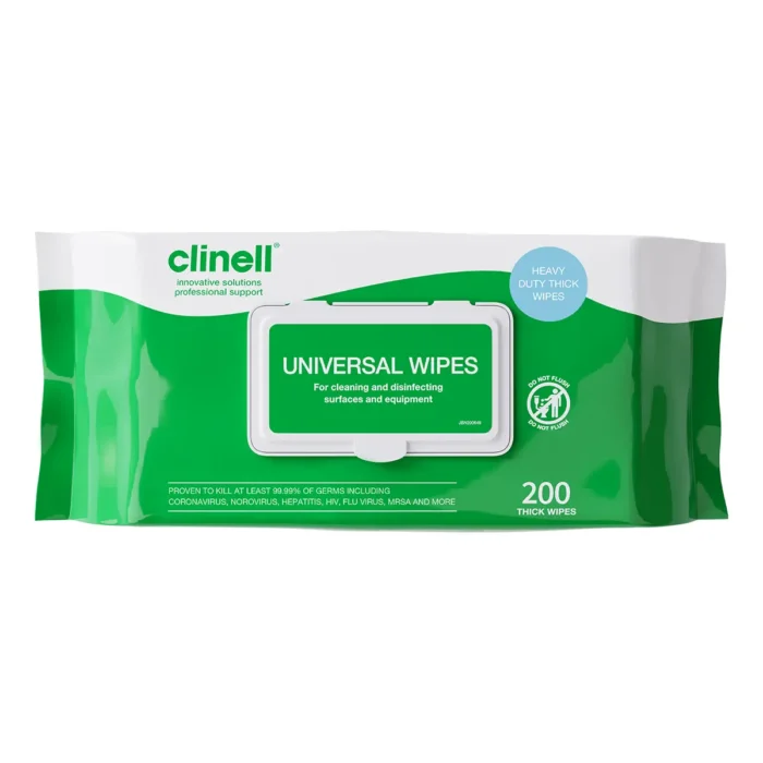 Clinell Universal Wipes CW200 pack green packaging