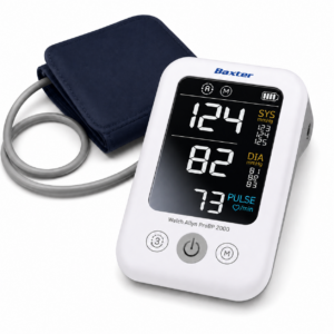 Baxter Welch Allyn ProBP 2000 digital blood pressure monitor with cuff on a white background