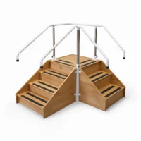 Wooden Corner Rehab Steps with non-slip treads and handrails