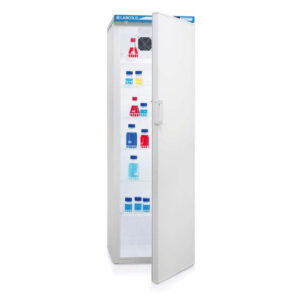 Tall laboratory fridge by labcold with open front door to show contents
