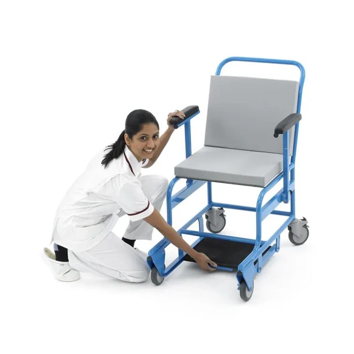 Healthcare professional showing the MRI Safe portering Chair