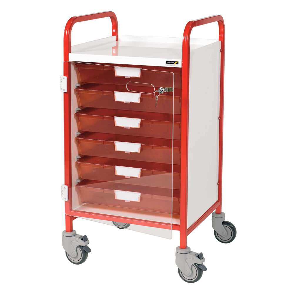 Sunflower VISTA 50 Red Clinical Trolley 6 Red Trays & Door HCE