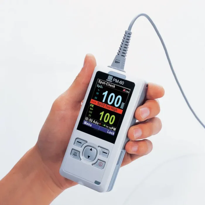 Mindray PM60 pulse oximeter in hand for use