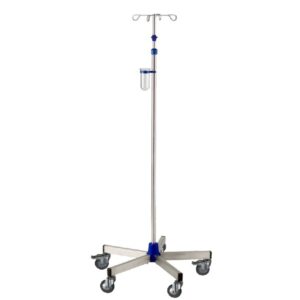 IV-Pole Intensive Care - Stainless Steel -  Blue - One-hand height adjustment