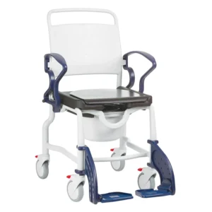 Shower-commode chair with PU soft seat and front hygiene opening