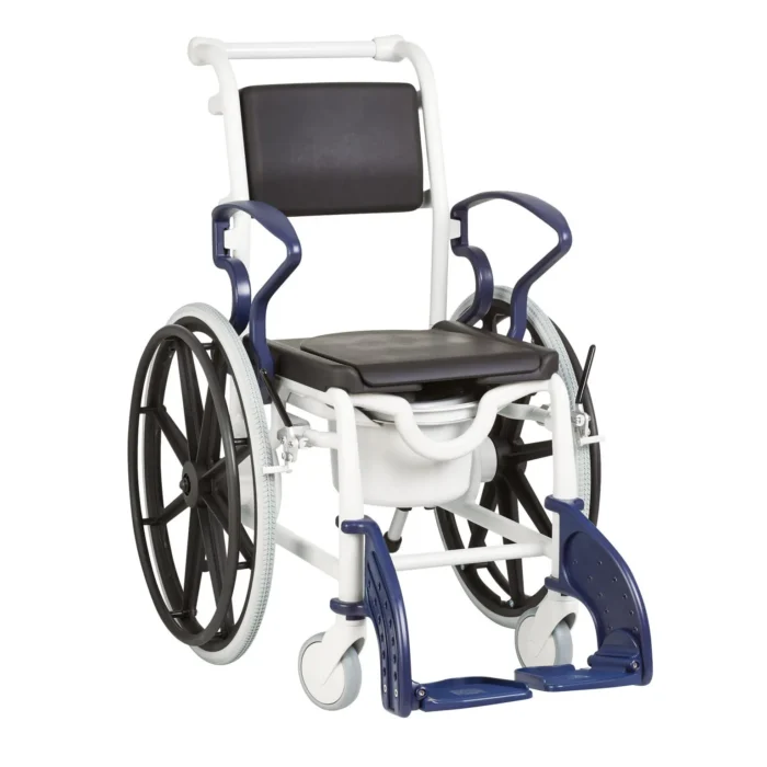 Self-propelled shower commode wheelchair with 42cm width seat