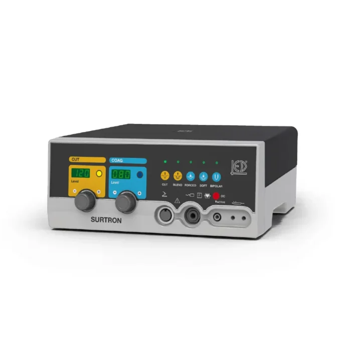 Surtron 120 Cautery & Electrosurgery unit in side view with power cables