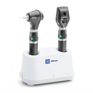 Welch Allyn Desk Set with Macroview Otoscope and Coaxial Ophthalmoscope in white desk charger